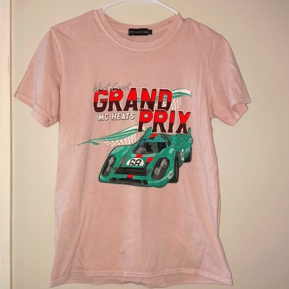 Pink Grand Prix T-Shirt women's size S car blue graphic design